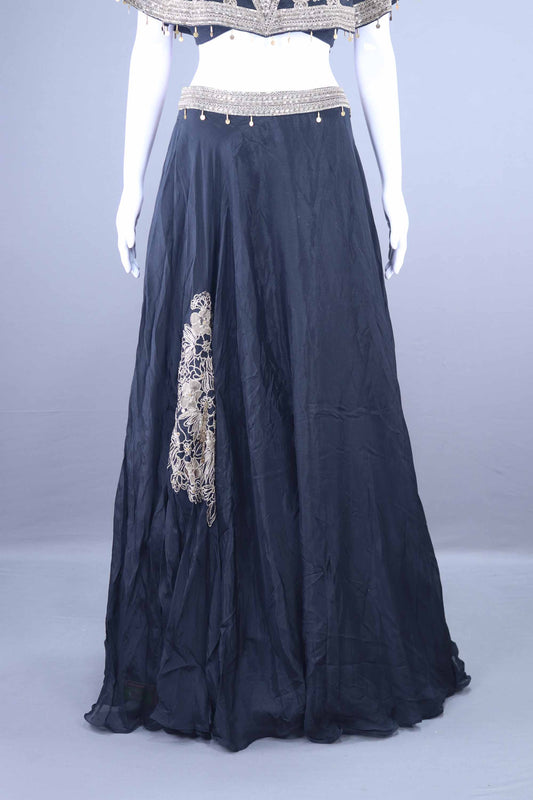 Black Designer Embroidered Lehenga Choli with Cape Style Blouse