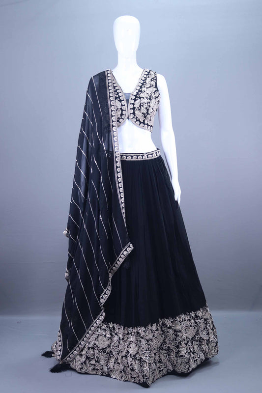 Designer Black Lehenga Choli with Heavy Embroidery and Dupatta 