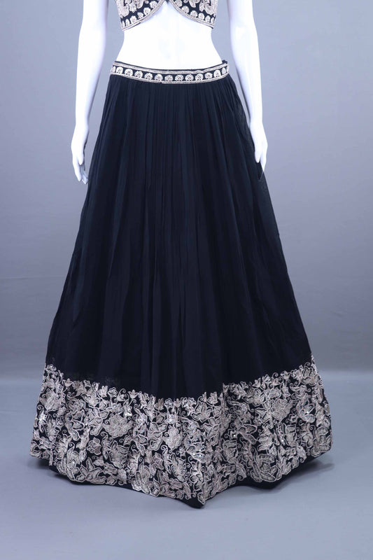 Designer Black Lehenga Choli with Heavy Embroidery and Dupatta