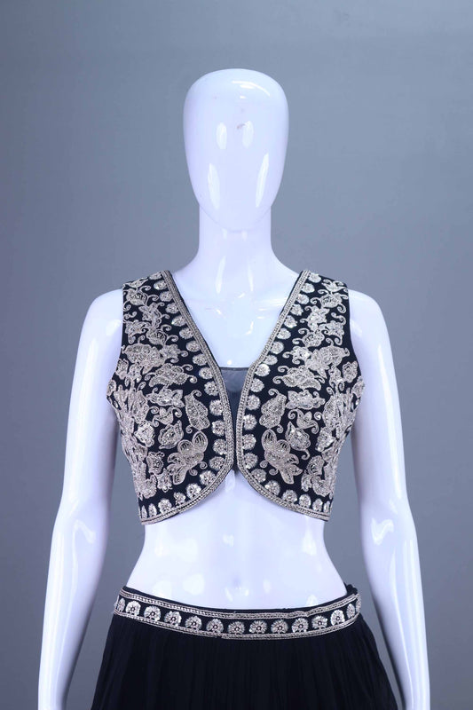 Designer Black Lehenga Choli with Heavy Embroidery and Dupatta