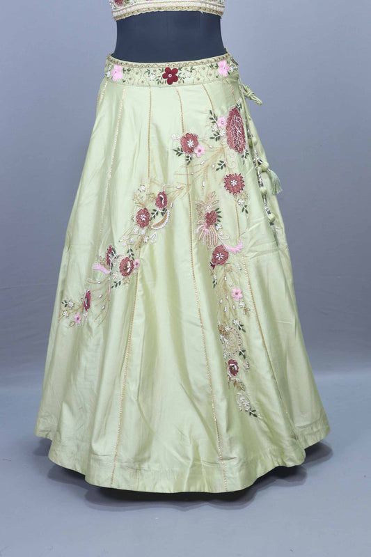 Pastel Green Embroidered Silk Lehenga Choli with Net Dupatta