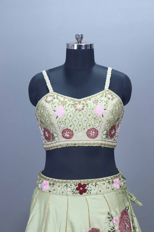 Pastel Green Embroidered Silk Lehenga Choli with Net Dupatta