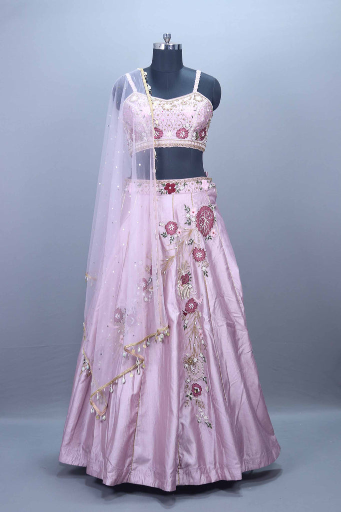 Pastel Pink Embroidered Silk Lehenga Choli Net Dupatta