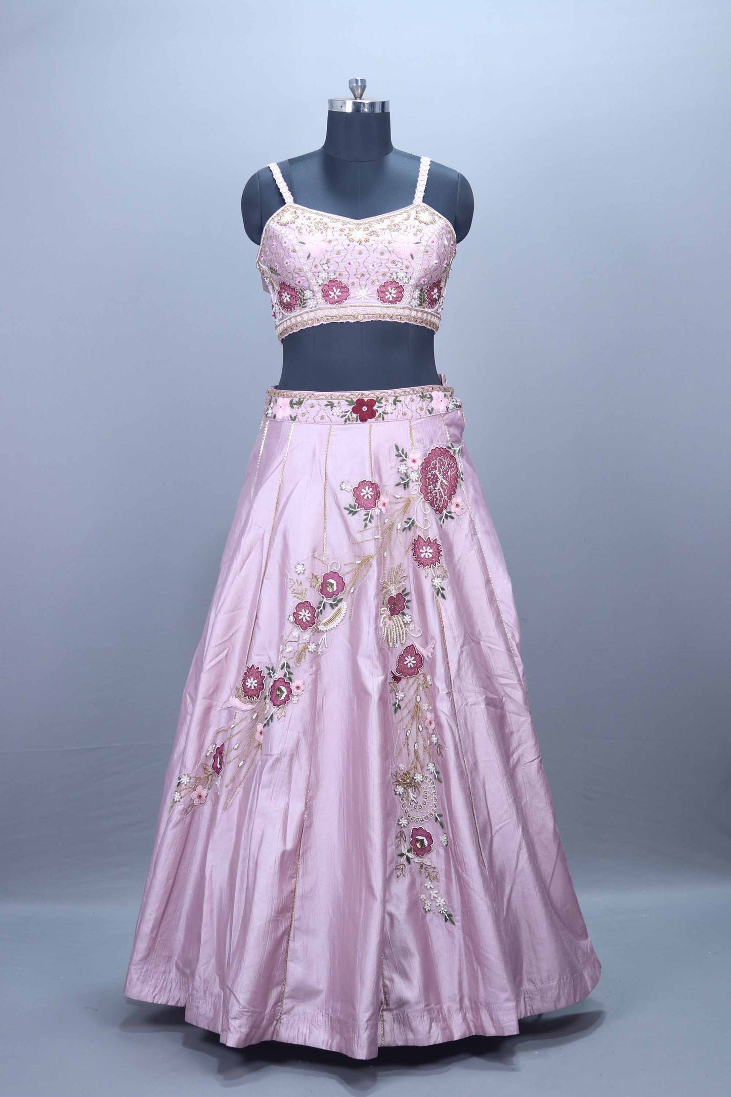 Pastel Pink Embroidered Silk Lehenga Choli Net Dupatta