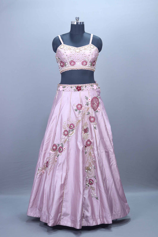 Pastel Pink Embroidered Silk Lehenga Choli Net Dupatta