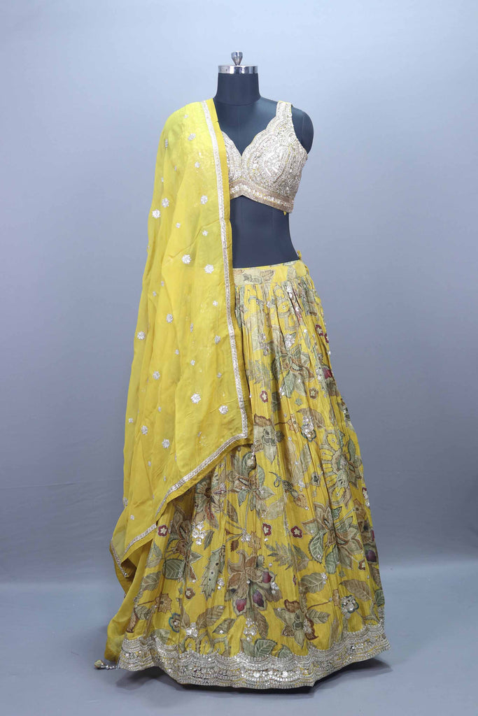 Yellow Floral Embroidered Designer Lehenga Choli with Dupatta