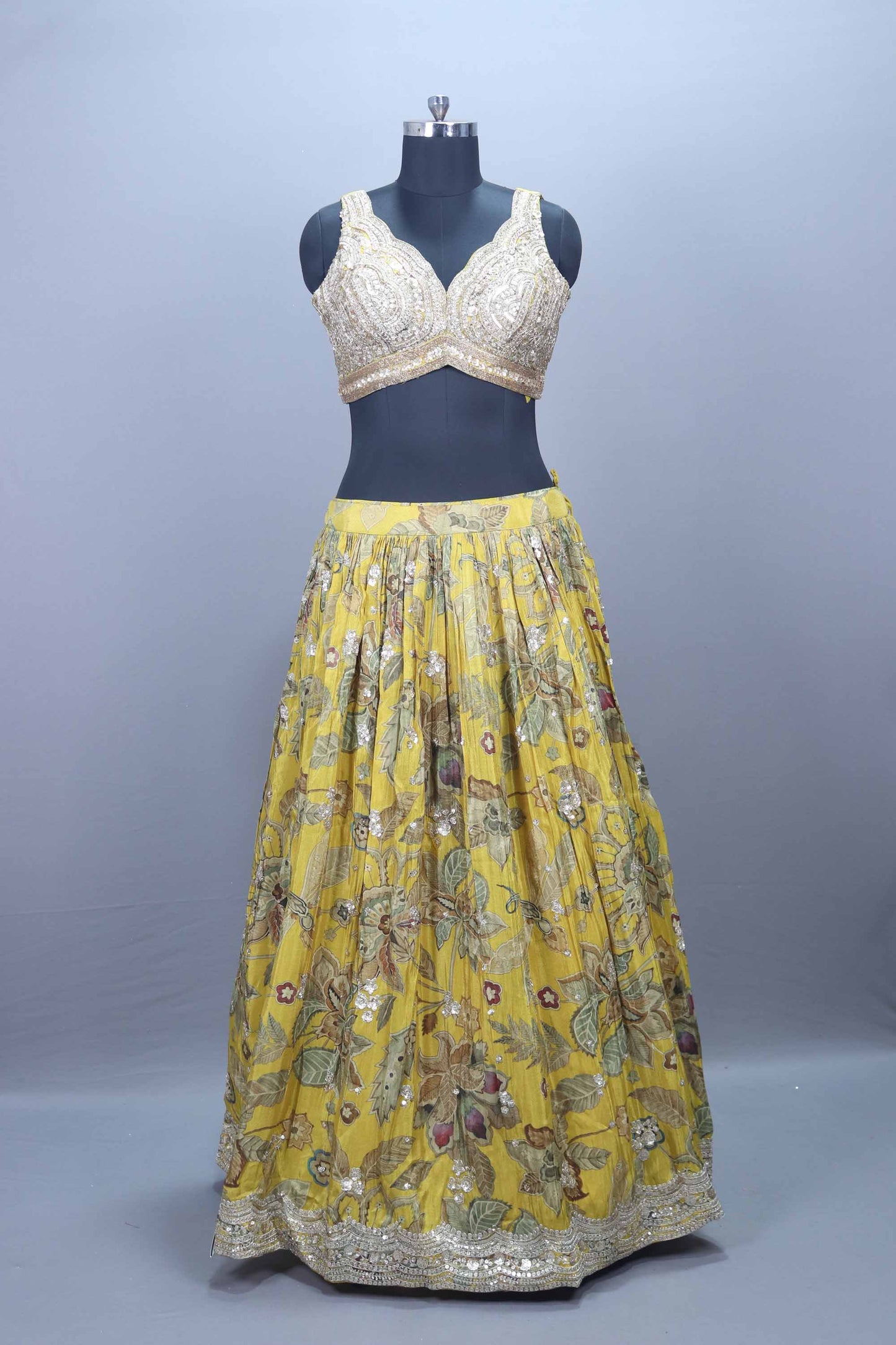 Yellow Floral Embroidered Designer Lehenga Choli with Dupatta