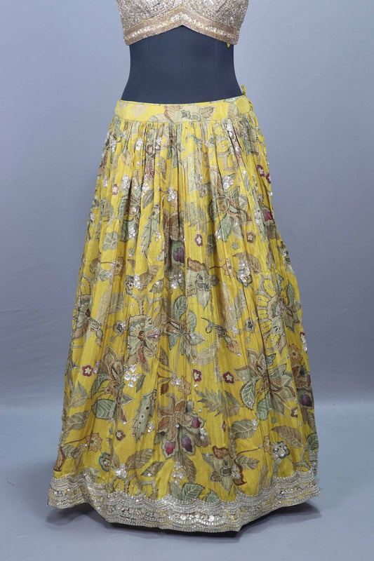 Yellow Floral Embroidered Designer Lehenga Choli with Dupatta
