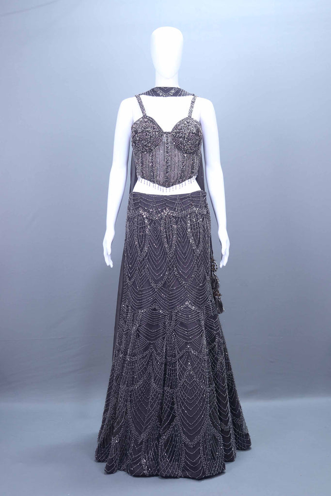 Black Heavy Embroidered Designer Lehenga Choli Reception Wear 