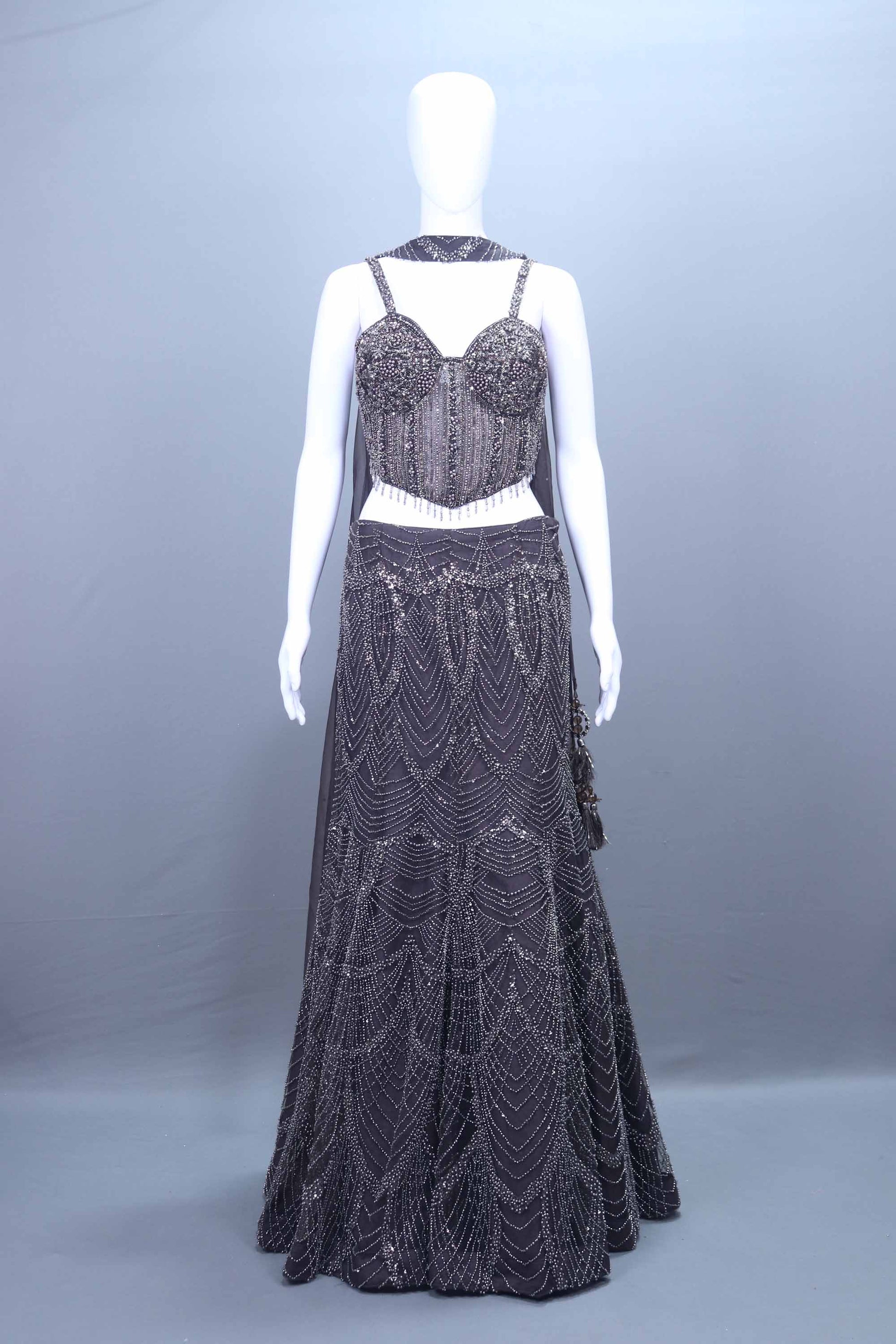 Black Heavy Embroidered Designer Lehenga Choli Reception Wear 