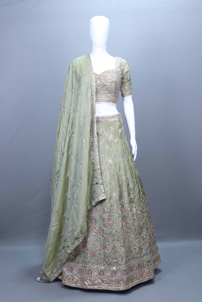 Premium Sage Green Heavy Embroidered Bridal Lehenga Choli with Dupatta