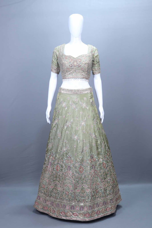 Premium Sage Green Heavy Embroidered Bridal Lehenga Choli with Dupatta