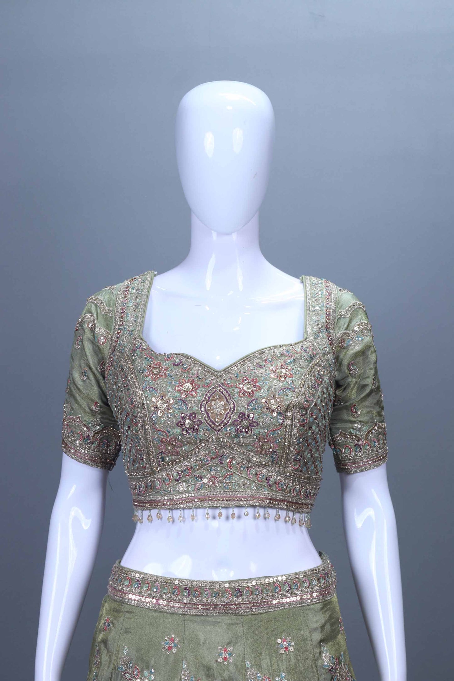 Premium Sage Green Heavy Embroidered Bridal Lehenga Choli with Dupatta