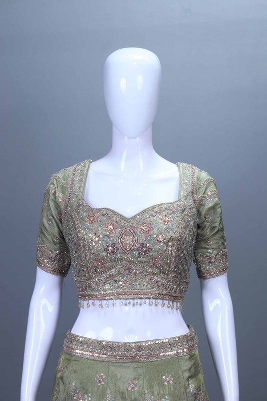 Premium Sage Green Heavy Embroidered Bridal Lehenga Choli with Dupatta