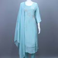 Sky Blue Silk Straight Kurta Set with Dupatta Festive Wear