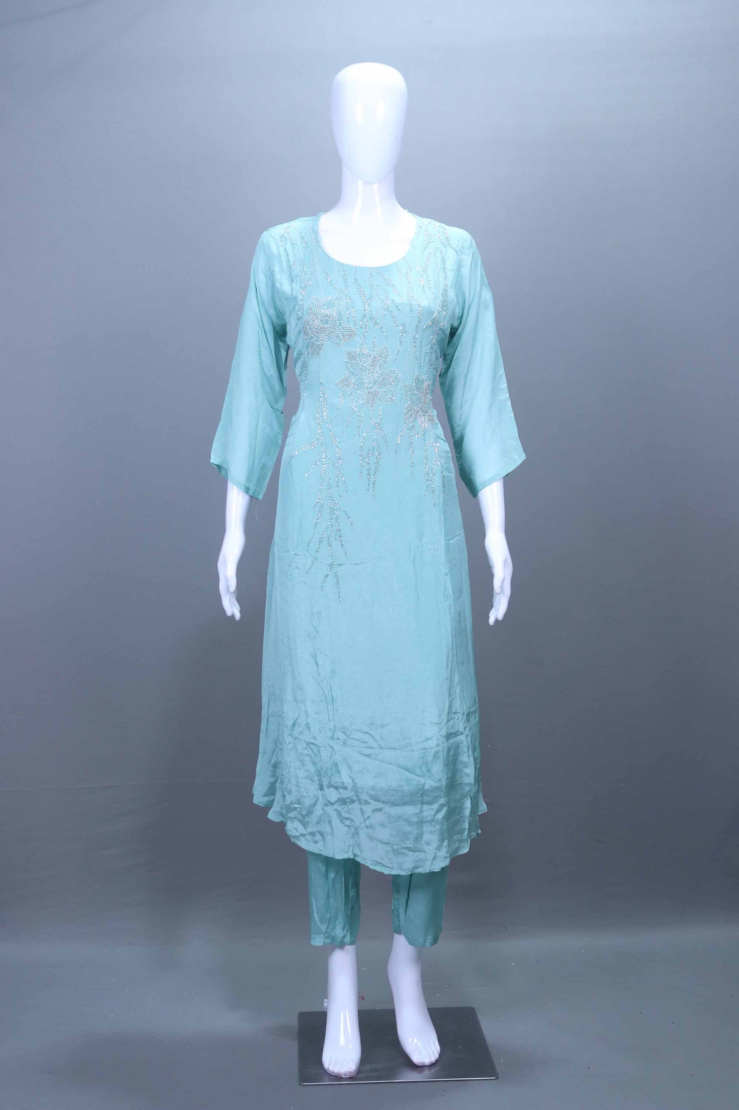 Sky Blue Silk Straight Kurta Set with Dupatta Festive Wear