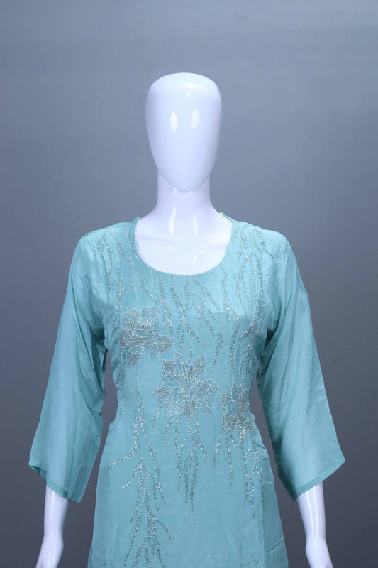 Sky Blue Silk Straight Kurta Set with Dupatta Festive Wear