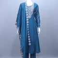 Teal Blue Embroidered Silk Straight Suit Set with Matching Dupatta