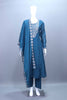 Teal Blue Embroidered Silk Straight Suit Set with Matching Dupatta