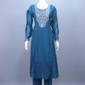 Teal Blue Embroidered Silk Straight Suit Set with Matching Dupatta