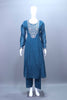 Teal Blue Embroidered Silk Straight Suit Set with Matching Dupatta