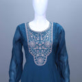 Teal Blue Embroidered Silk Straight Suit Set with Matching Dupatta