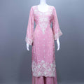 Elegant Pink Embroidered Silk Kurta Set with Palazzo And Dupatta