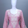 Elegant Pink Embroidered Silk Kurta Set with Palazzo And Dupatta