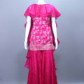 Rani Pink Printed Kurti with Ruffle Cape and Sharara Set Festive Wear