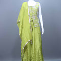 Lime Yellow Embroidered Silk Palazzo Set with Matching Dupatta