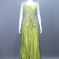 Lime Yellow Embroidered Silk Palazzo Set with Matching Dupatta