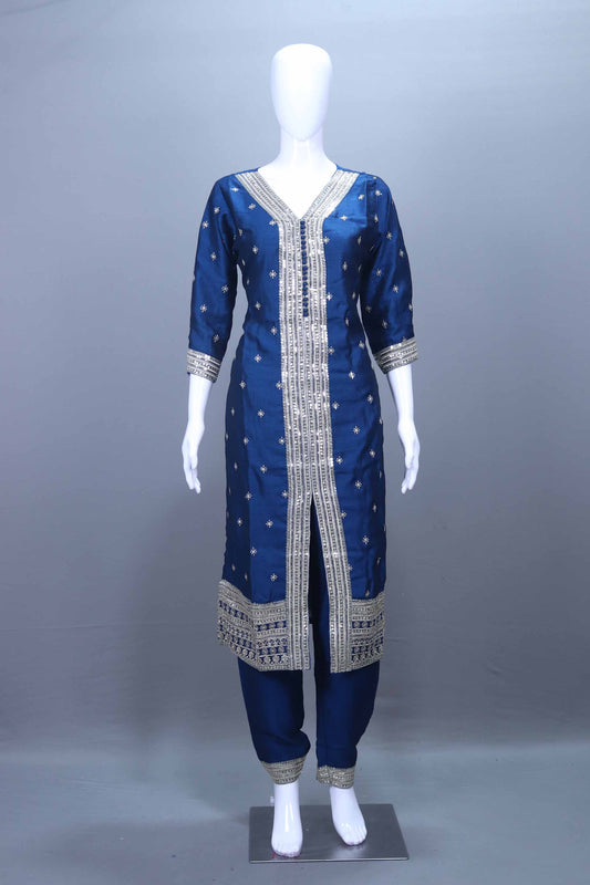 Royal Blue Heavy Embroidered Silk Kurta Set with Dupatta for Festive Wear