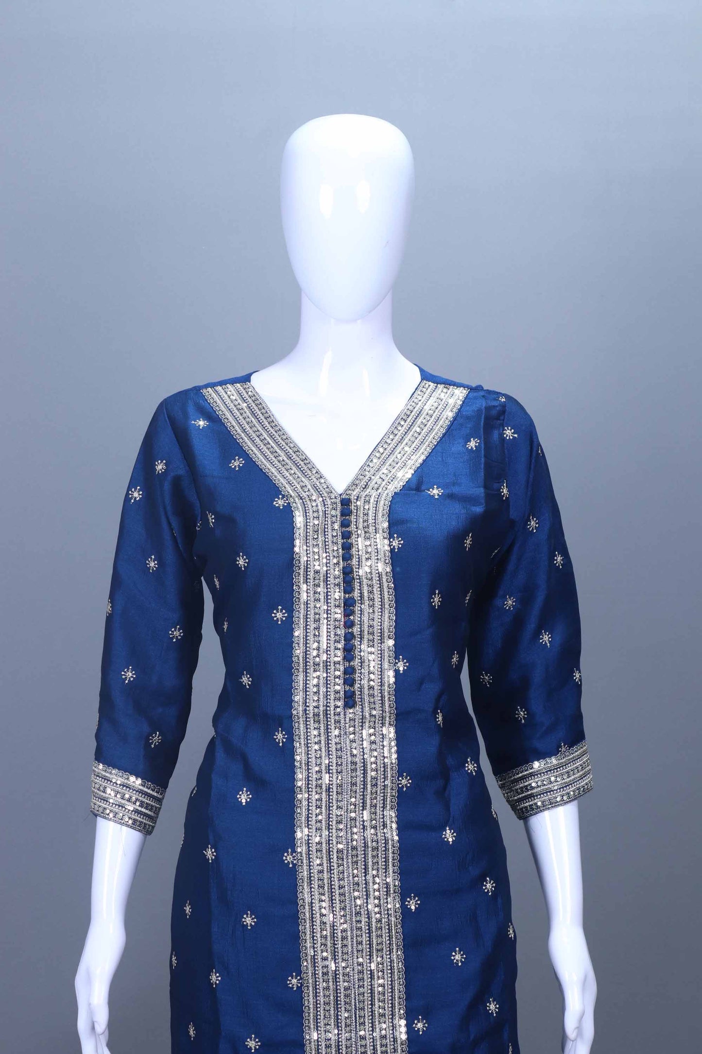 Royal Blue Heavy Embroidered Silk Kurta Set with Dupatta for Festive Wear
