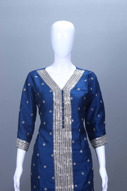 Royal Blue Heavy Embroidered Silk Kurta Set with Dupatta for Festive Wear
