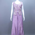 Lavender Embroidered Silk Crop Top and Sharara Set with Dupatta