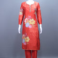 Elegant Red Floral Printed Kurta Set with Matching Dupatta Party Wear