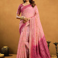 Beautiful Pink Premium Spun Cotton Zari Woven Saree Zhallar for Women