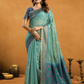 Graceful Sea Green Premium Spun Cotton Zari Woven Saree Zhallar for Women