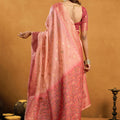 Premium Peach Premium Spun Cotton Zari Woven Saree Zhallar for Women