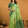 Gorgeous Pista Green Premium Spun Cotton Zari Woven Saree Zhallar for Women
