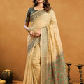 Awesome Cream Premium Spun Cotton Zari Woven Saree Zhallar for Women