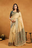 Awesome Cream Premium Spun Cotton Zari Woven Saree Zhallar for Women