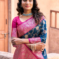 Royal Teal Blue Banarasi Silk Zari Woven Saree for Women