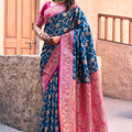 Royal Teal Blue Banarasi Silk Zari Woven Saree for Women