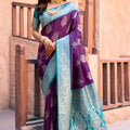Stylish Purple Banarasi Silk Zari Woven Designer Saree for Women