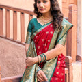 Premium Red Banarasi Silk Zari Woven Designer Saree for Women