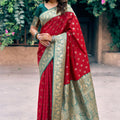 Premium Red Banarasi Silk Zari Woven Designer Saree for Women