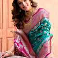 Luxury Sea Green Banarasi Silk Zari Woven Designer Saree for Women