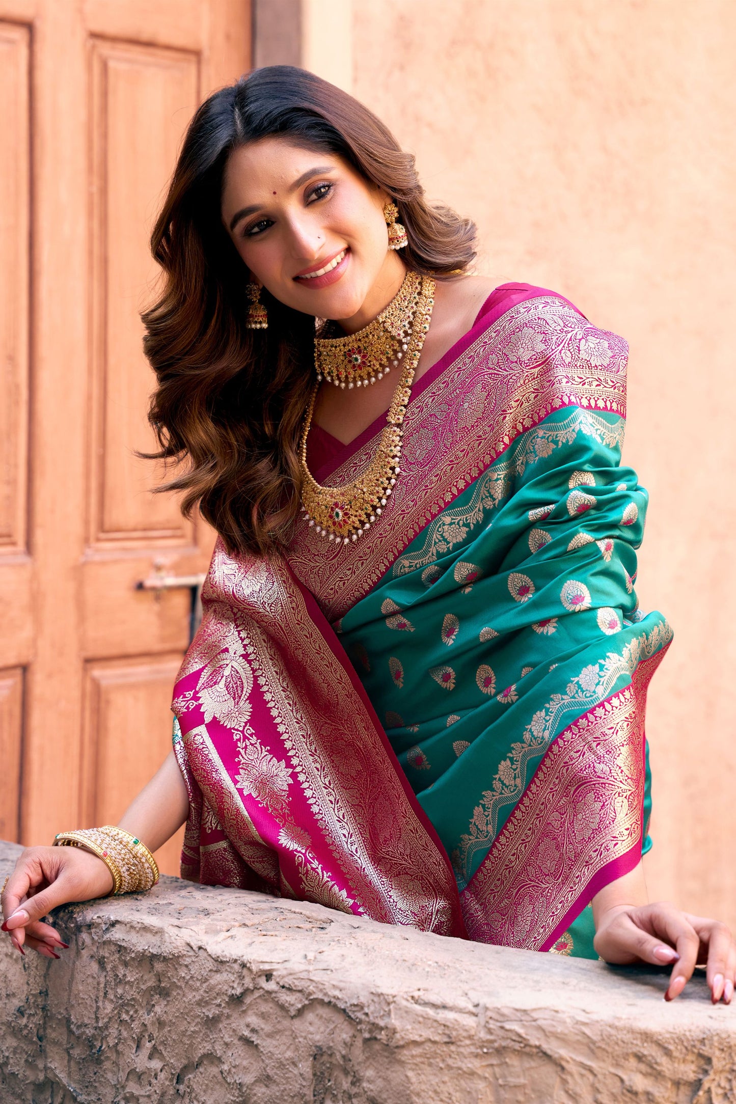 Luxury Sea Green Banarasi Silk Zari Woven Designer Saree for Women