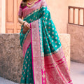 Luxury Sea Green Banarasi Silk Zari Woven Designer Saree for Women